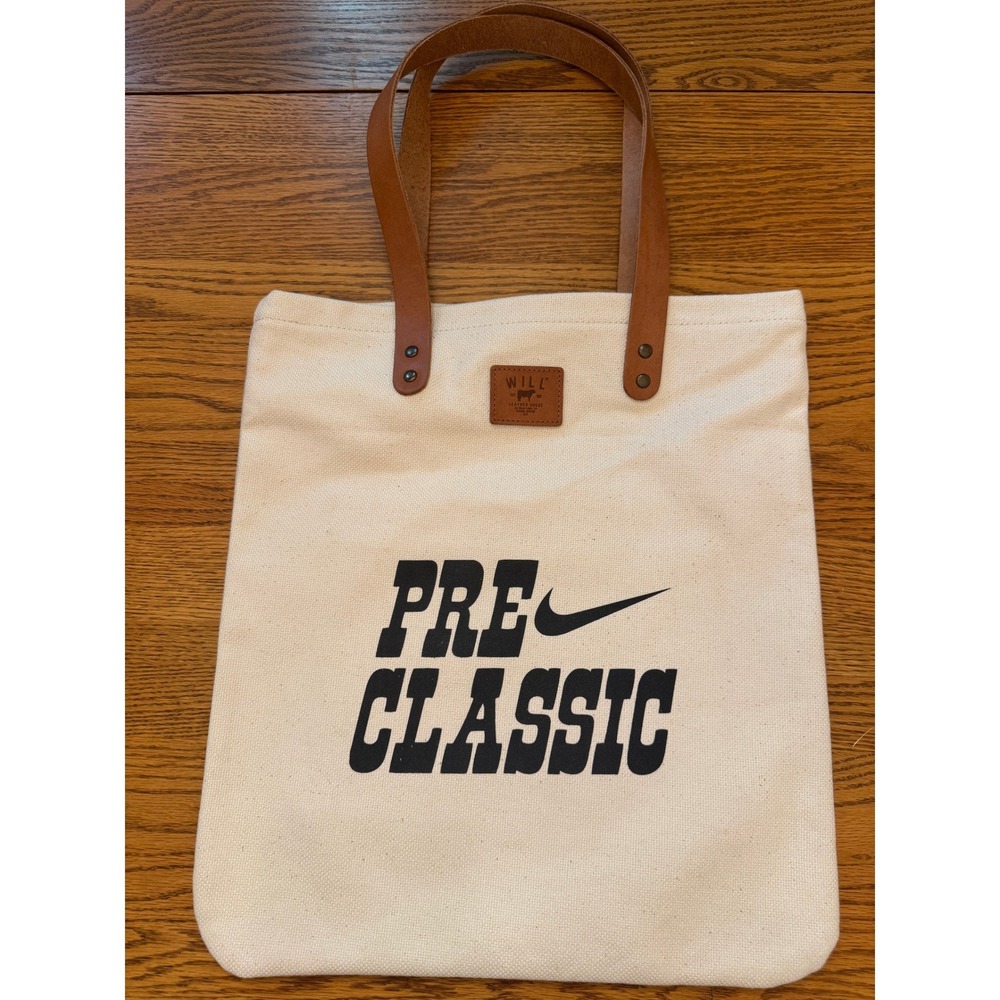 Will Leather Goods Nike Pre Classic Canvas Tote Bag Cream Tan Leather Straps